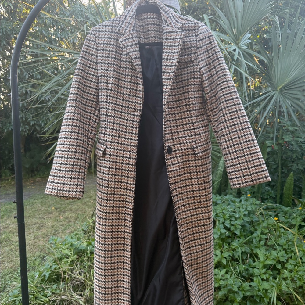 Commense Houndstooth Trench Coat